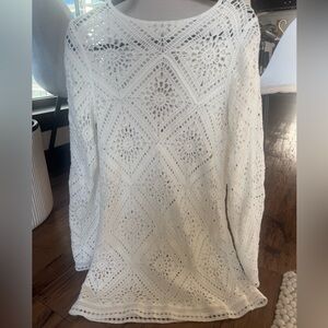 Mango Knit Coverup. Flared-sleeve openwork dress, Cotton-blend fabric.